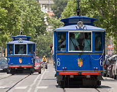 Den blå spårvagnen i Barcelona